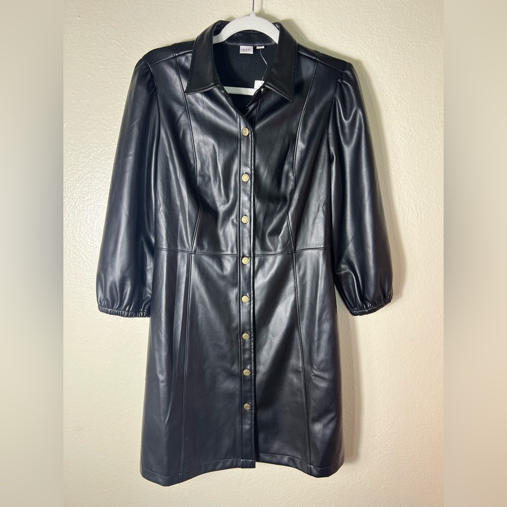 GAP Black Faux Leather Button-Front Dress